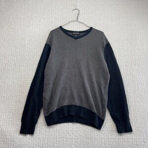 VTG Pierre Cardin Men’s Sz M V-Neck Thermal Knit Sweater Gray Dark Academia